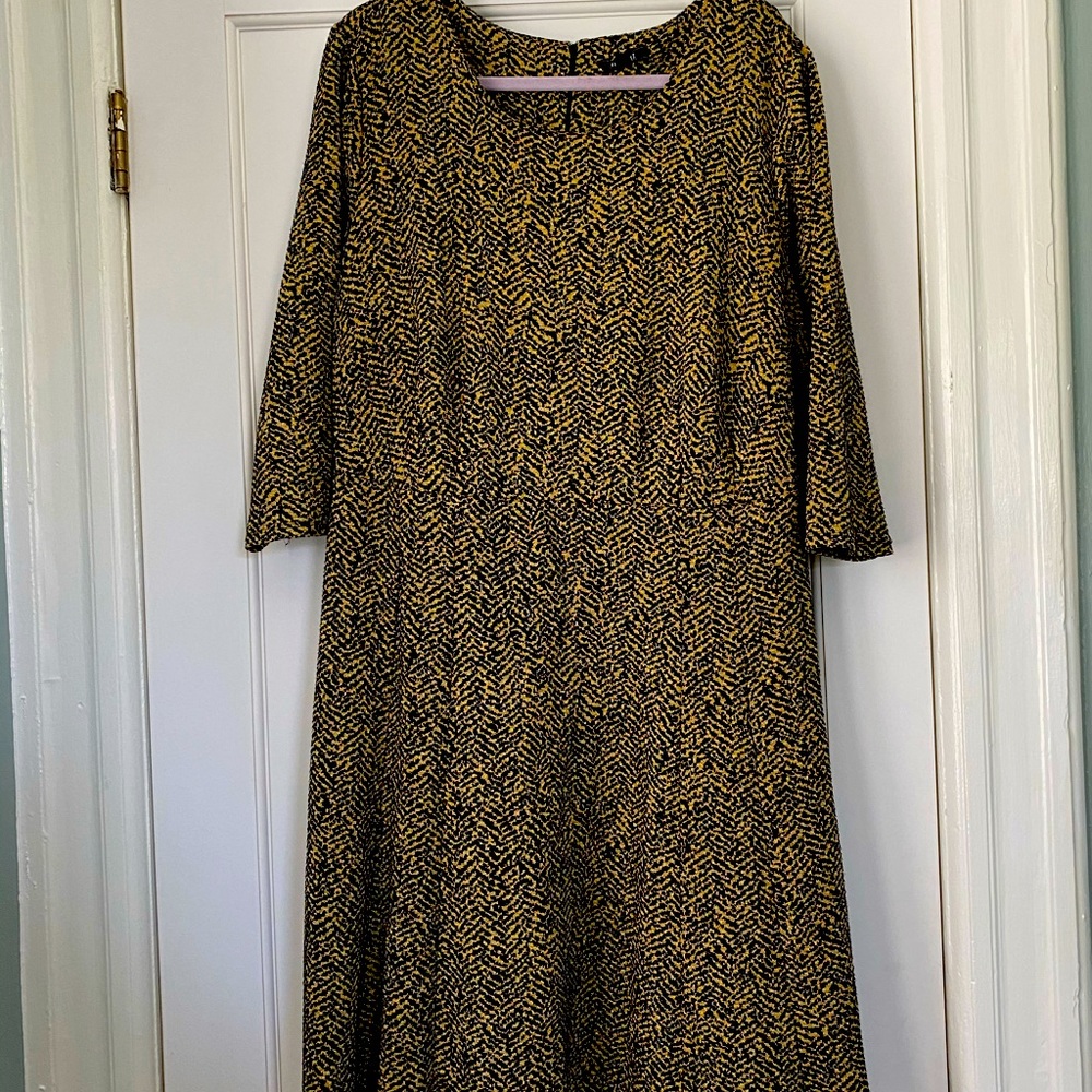Gold and black three quarters dress- Flattering!
